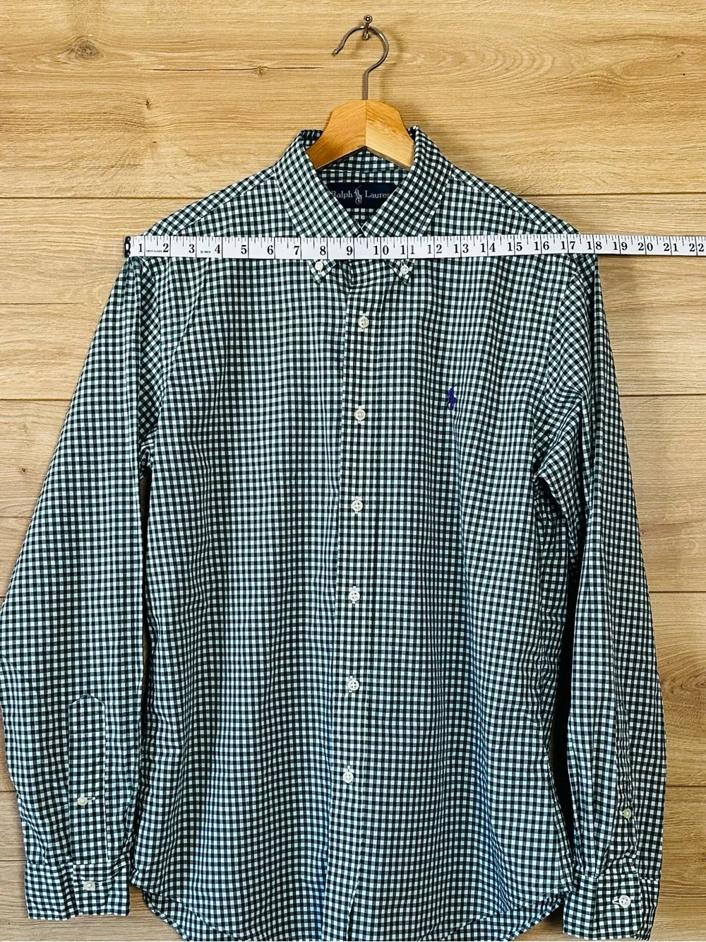 Ralph Lauren Green and White Gingham Button-Down Shirt